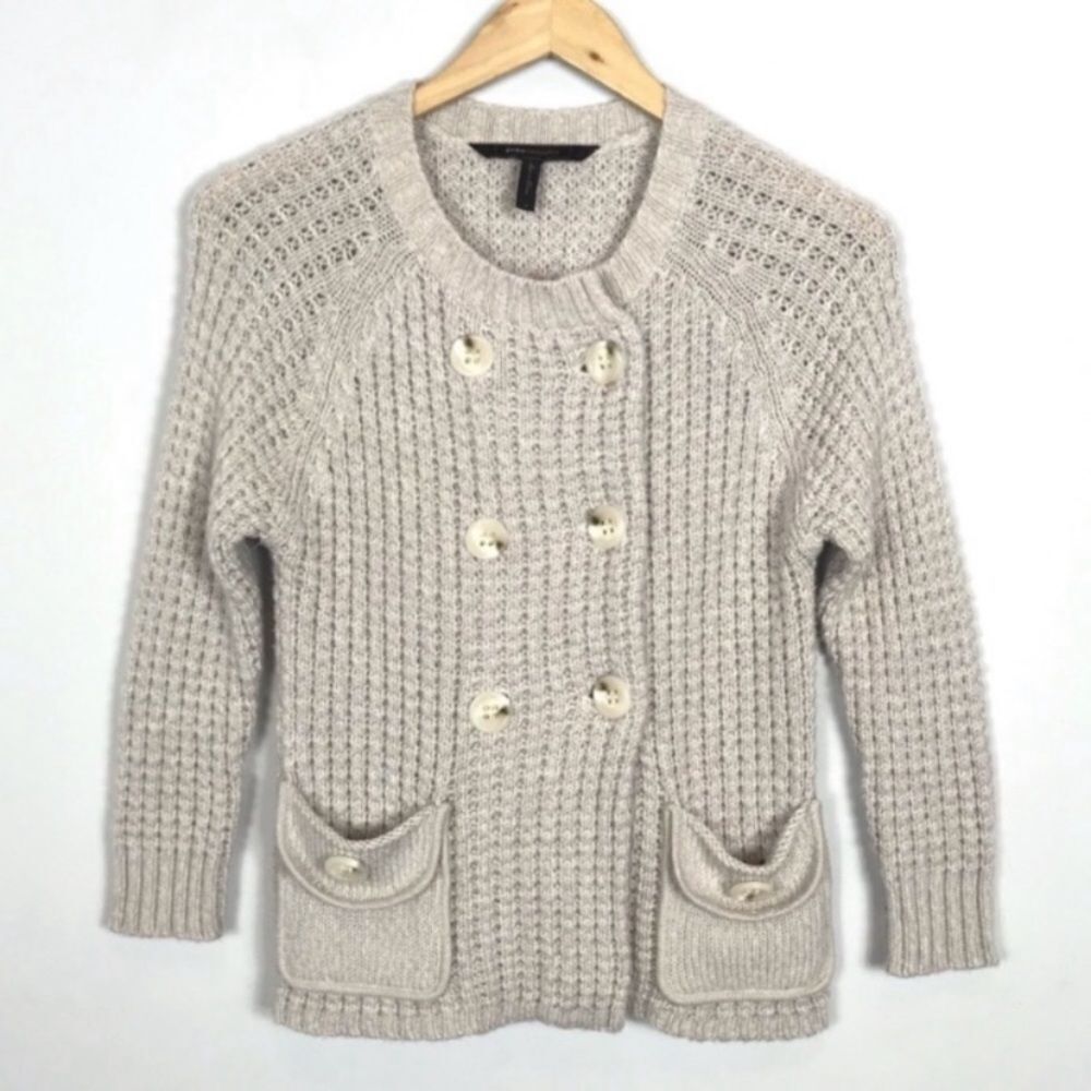 BCBGMaxAzria Merino Wool Waffle Knit Cardigan XS Gray